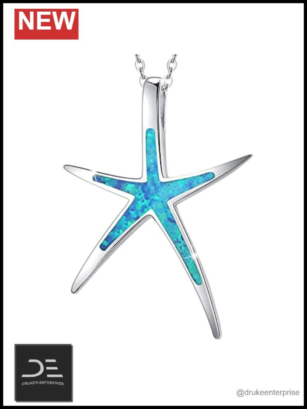 925 Sterling Silver Starfish Pendant Necklace with Opal